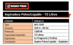 ASPIRADORA POLVO/LÍQUIDO DE ACERO INOX. 15 LITROS - Imagen 3