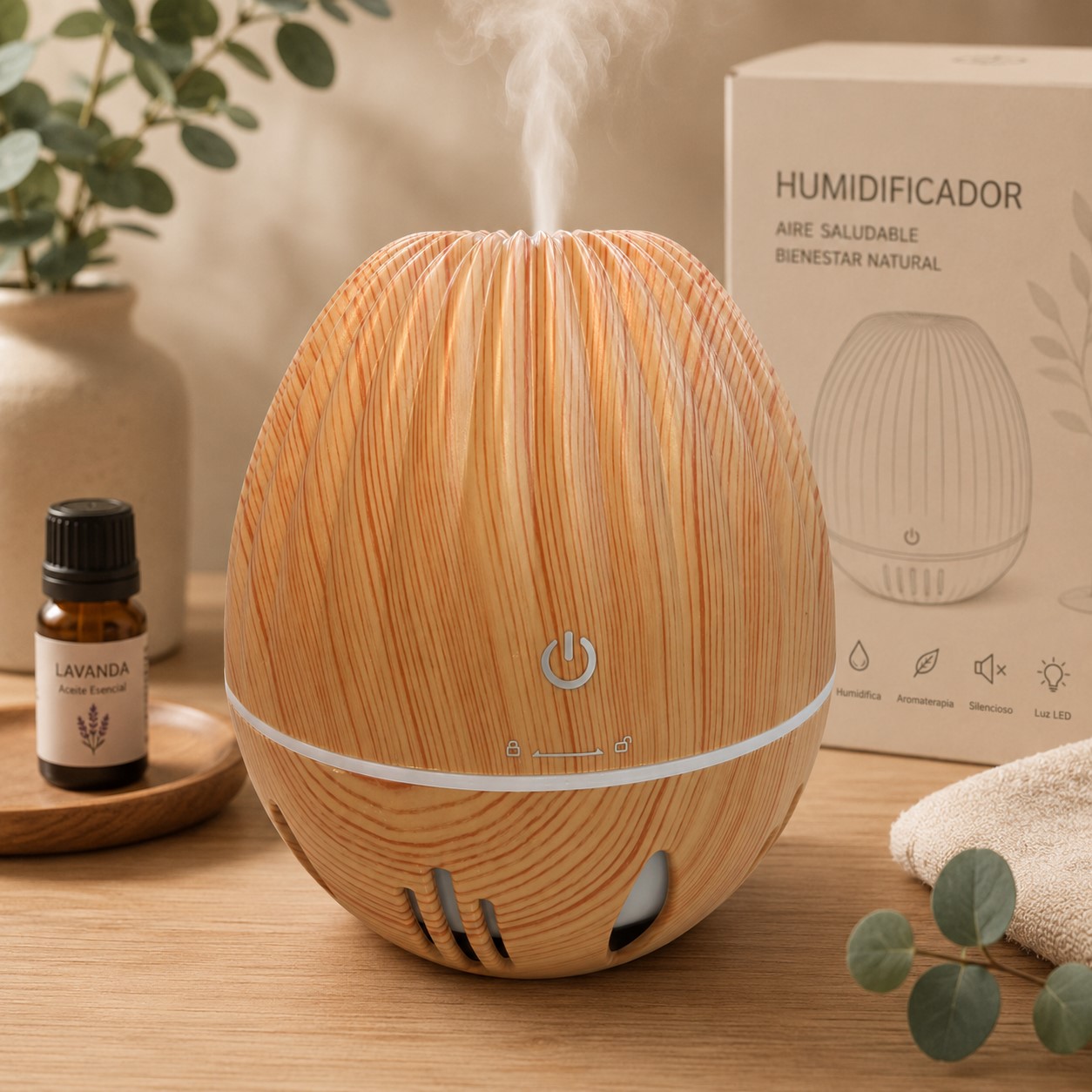 HUMIDIFICADOR MC HUMIDIFICADOR RAYADO SIMIL MADERA MARRON CLARO - Imagen 1